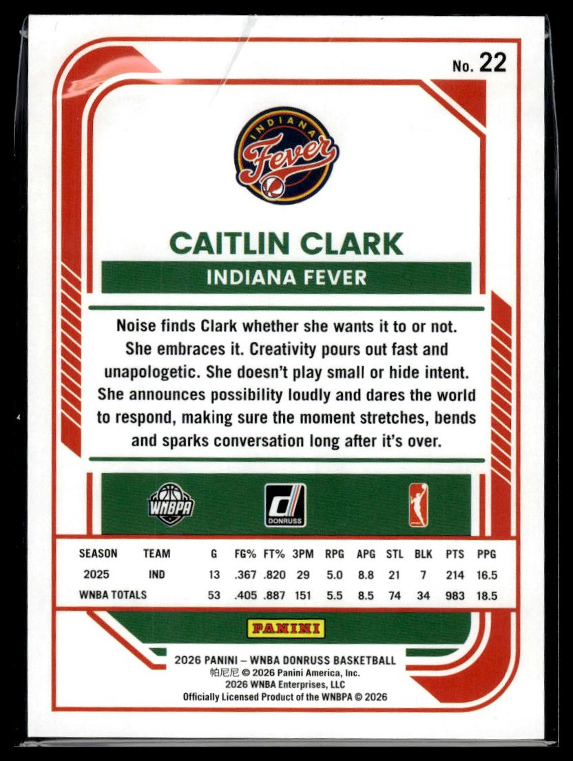 2026 Panini WNBA Donruss Caitlin Clark Orange Laser #/299