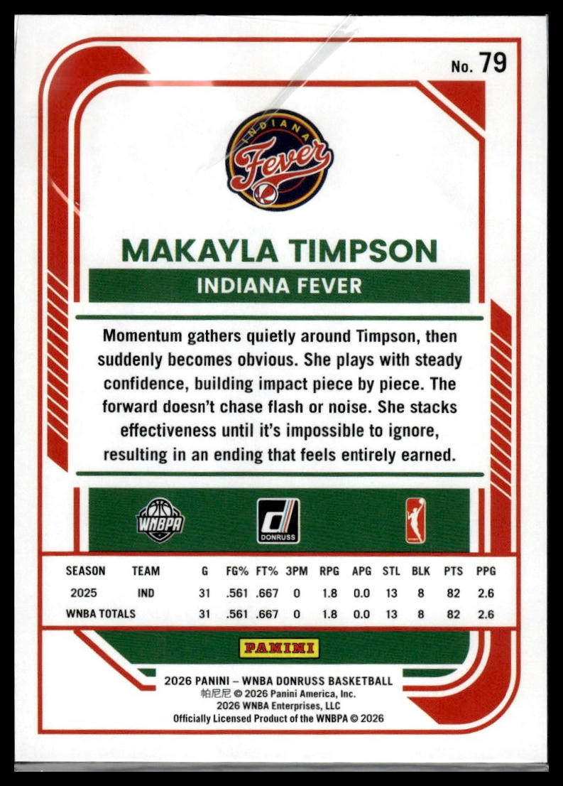 2026 Panini WNBA Donruss Makayla Timpson Orange Laser #/299