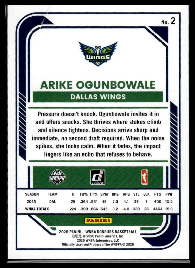 2026 Panini WNBA Donruss Arike Ogunbowale Blue Laser #/49