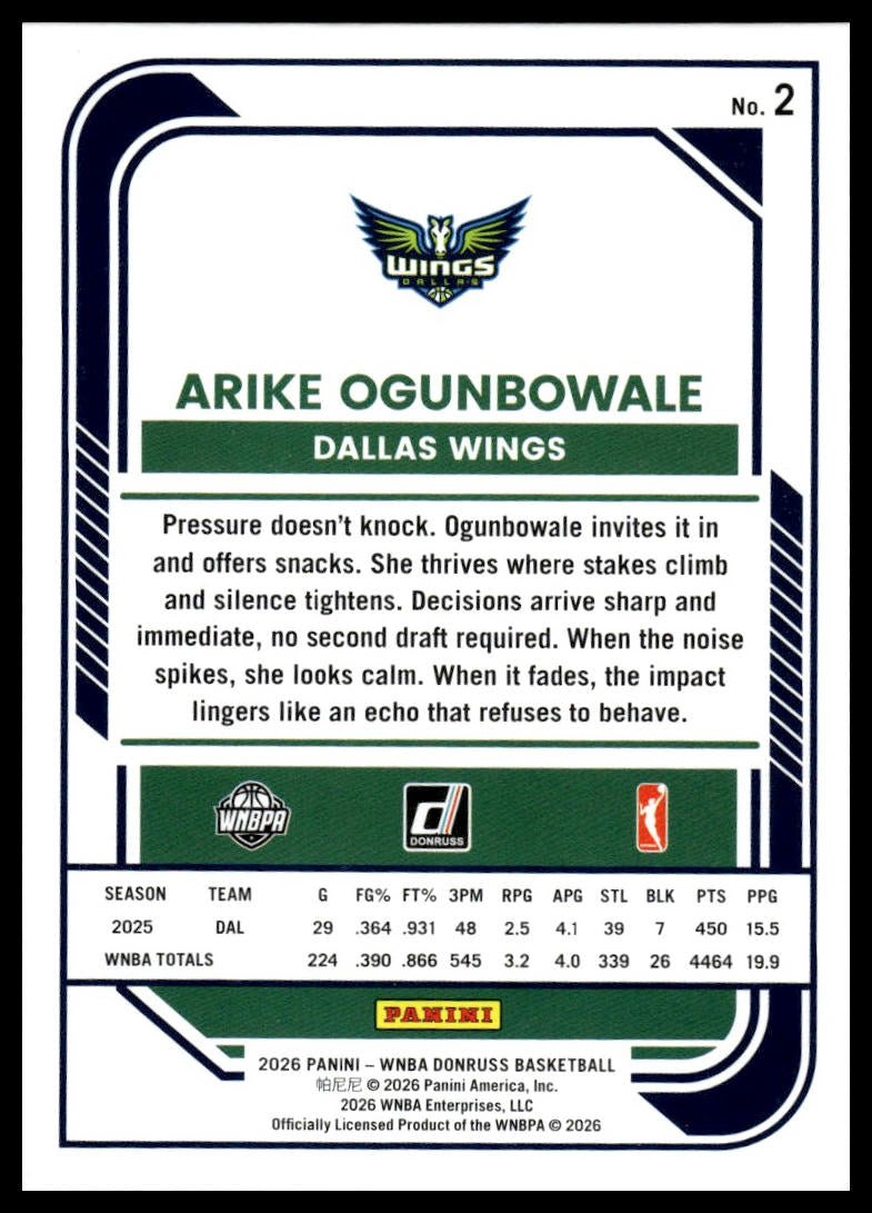 2026 Panini WNBA Donruss Arike Ogunbowale Holo