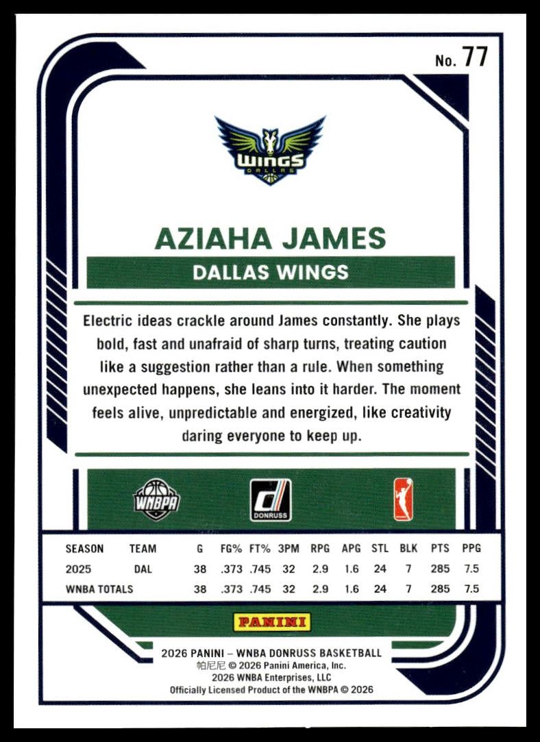 2026 Panini WNBA Donruss Aziaha James Holo