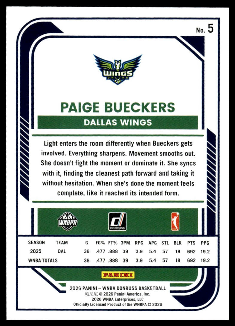 2026 Panini WNBA Donruss Paige Bueckers Green Laser #/399