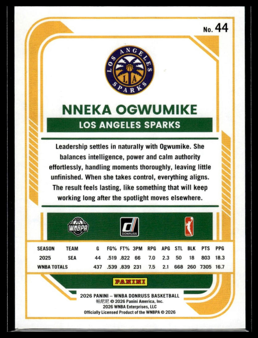 2026 Panini WNBA Donruss Nneka Ogwumike Teal Laser #/199