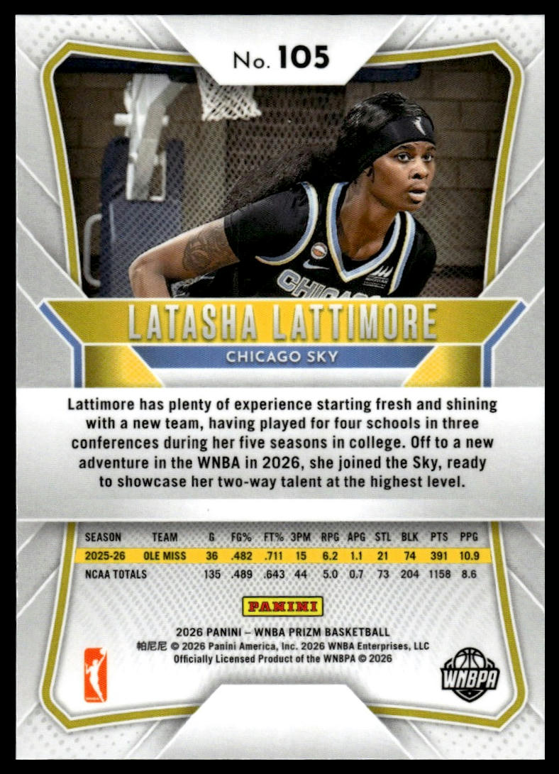 2026 Panini Prizm WNBA Latasha Lattimore Prizm RC