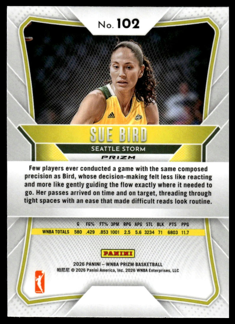 2026 Panini Prizm WNBA Sue Bird Silver Prizms