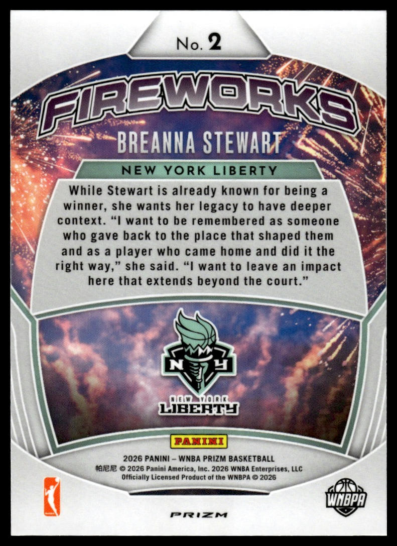 2026 Panini Prizm WNBA Breanna Stewart Fireworks