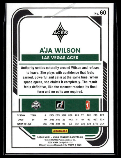 2026 Panini WNBA Donruss A'ja Wilson Silver Holo