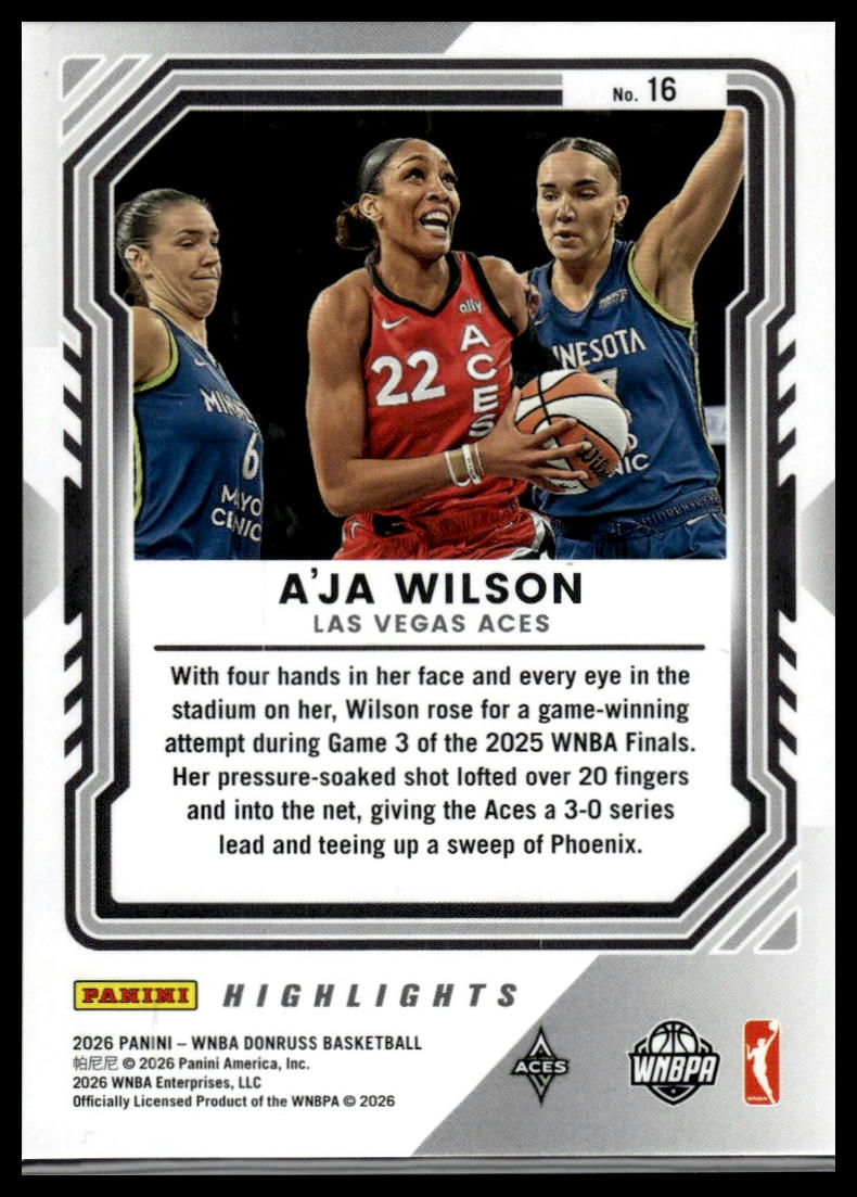 2026 Panini WNBA Donruss A'ja Wilson Silver Holo Highlights