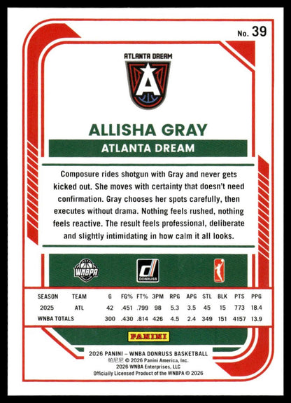 2026 Panini WNBA Donruss Allisha Gray Silver Holo