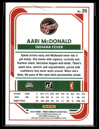 2026 Panini WNBA Donruss Aari McDonald White Laser #/75