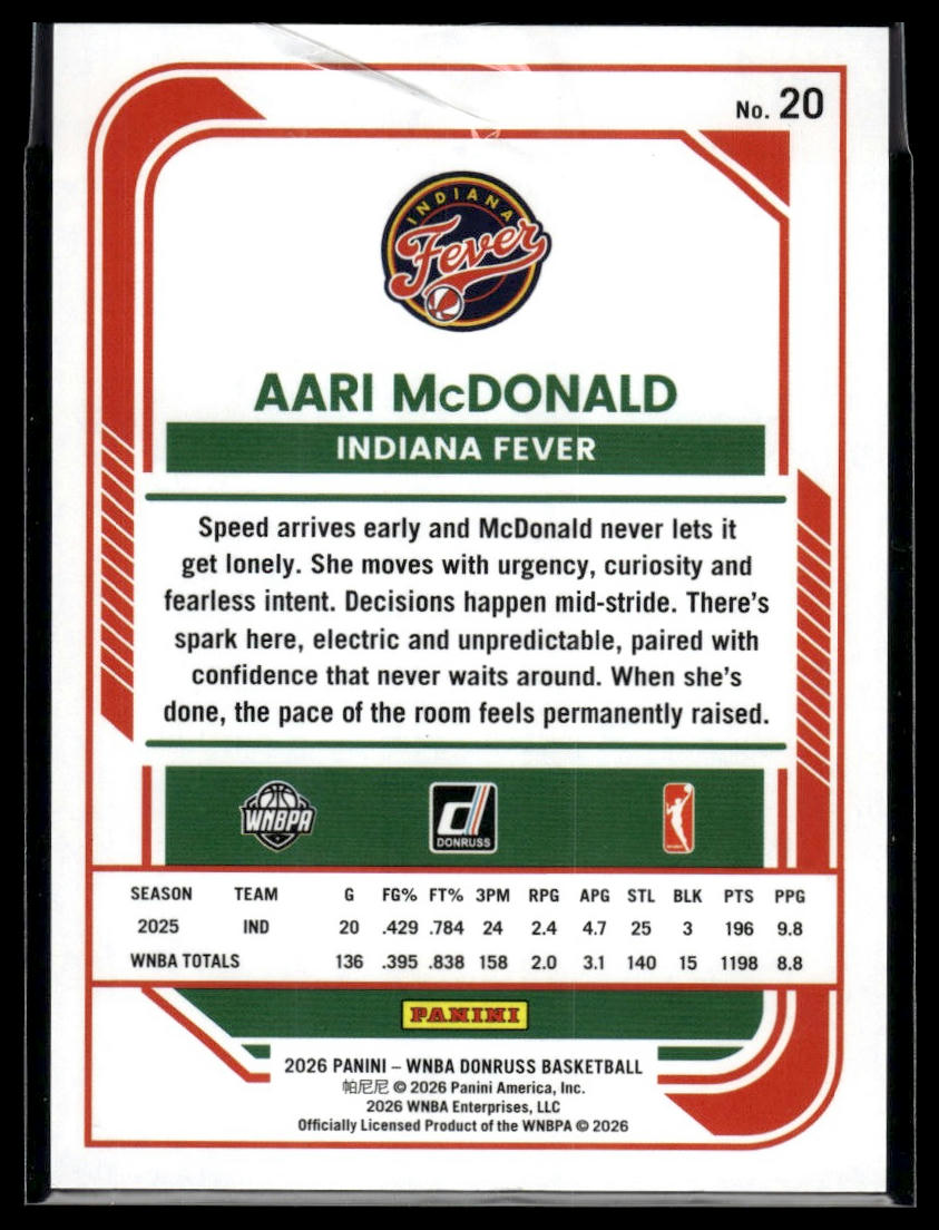 2026 Panini WNBA Donruss Aari McDonald White Laser #/75