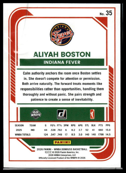 2026 Panini WNBA Donruss Aliyah Boston Green Laser #/399