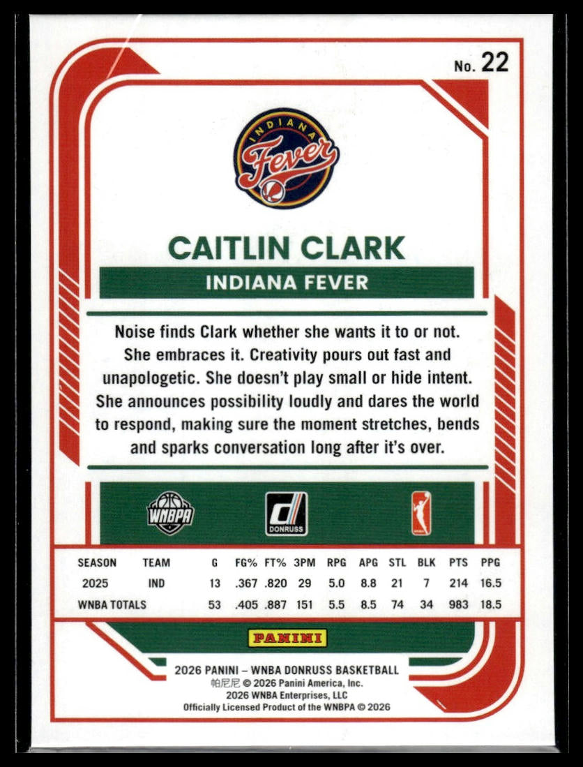 2026 Panini WNBA Donruss Caitlin Clark Silver Holo