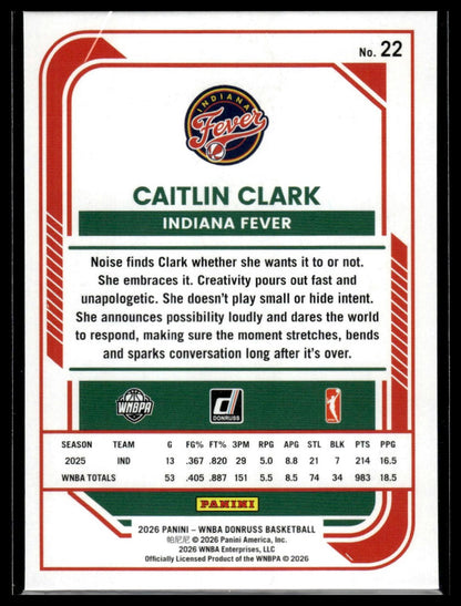 2026 Panini WNBA Donruss Caitlin Clark Silver Holo