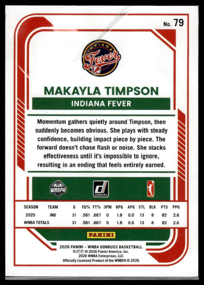 2026 Panini WNBA Donruss Makayla Timpson Orange Laser #/299