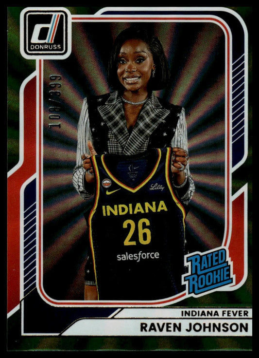 2026 Panini WNBA Donruss Raven Johnson Green Laser Rated Rookie #/99