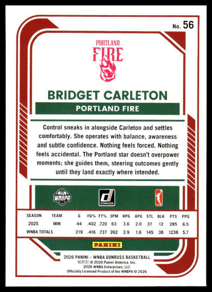 2026 Panini WNBA Donruss Bridget Carleton Silver Holo
