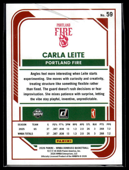 2026 Panini WNBA Donruss Carla Leite White Laser #/75