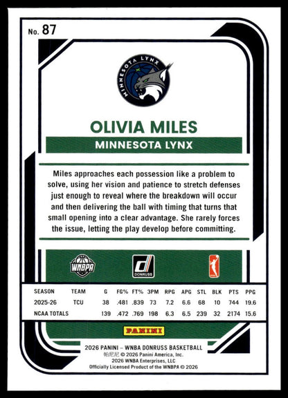 2026 Panini WNBA Donruss Olivia Miles Silver Holo
