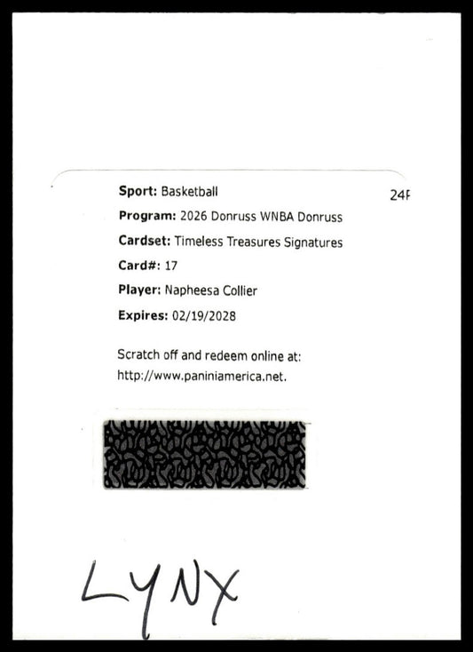2026 Panini WNBA Donruss Napheesa Collier Timeless Treasures Auto - REDEMPTION
