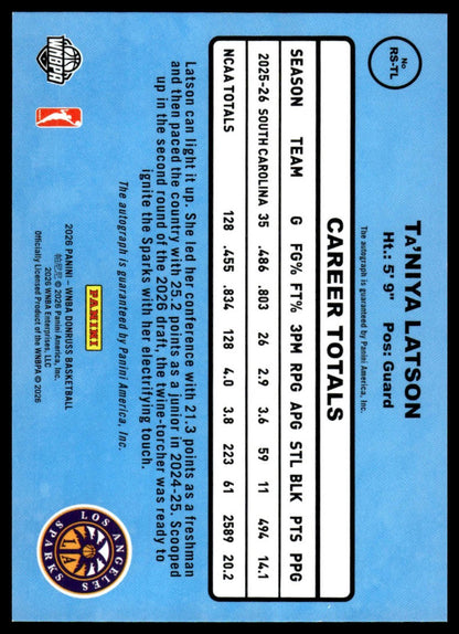 2026 Panini WNBA Donruss Ta'Niya Latson Throwback Rated Rookie Auto #/99