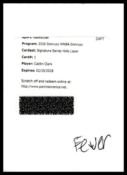2026 WNBA Donruss #1 Caitlin Clark Signature Series Holo Laser #/49- REDEMPTION