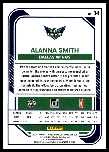 2026 Panini WNBA Donruss Alanna Smith Green Laser #/399