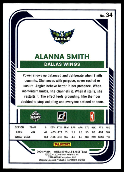 2026 Panini WNBA Donruss Alanna Smith Orange Laser #/299