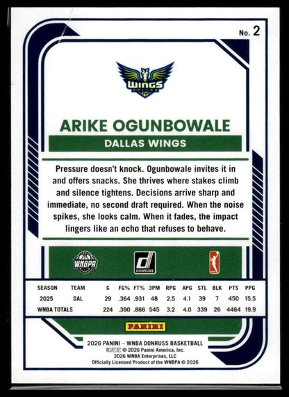 2026 Panini WNBA Donruss Arike Ogunbowale Blue Laser #/49