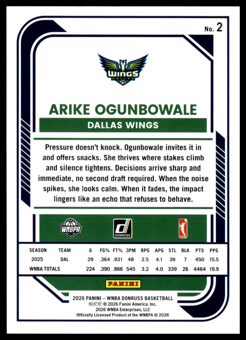2026 Panini WNBA Donruss Arike Ogunbowale Purple Laser #/99