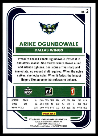 2026 Panini WNBA Donruss Arike Ogunbowale Purple Laser #/99