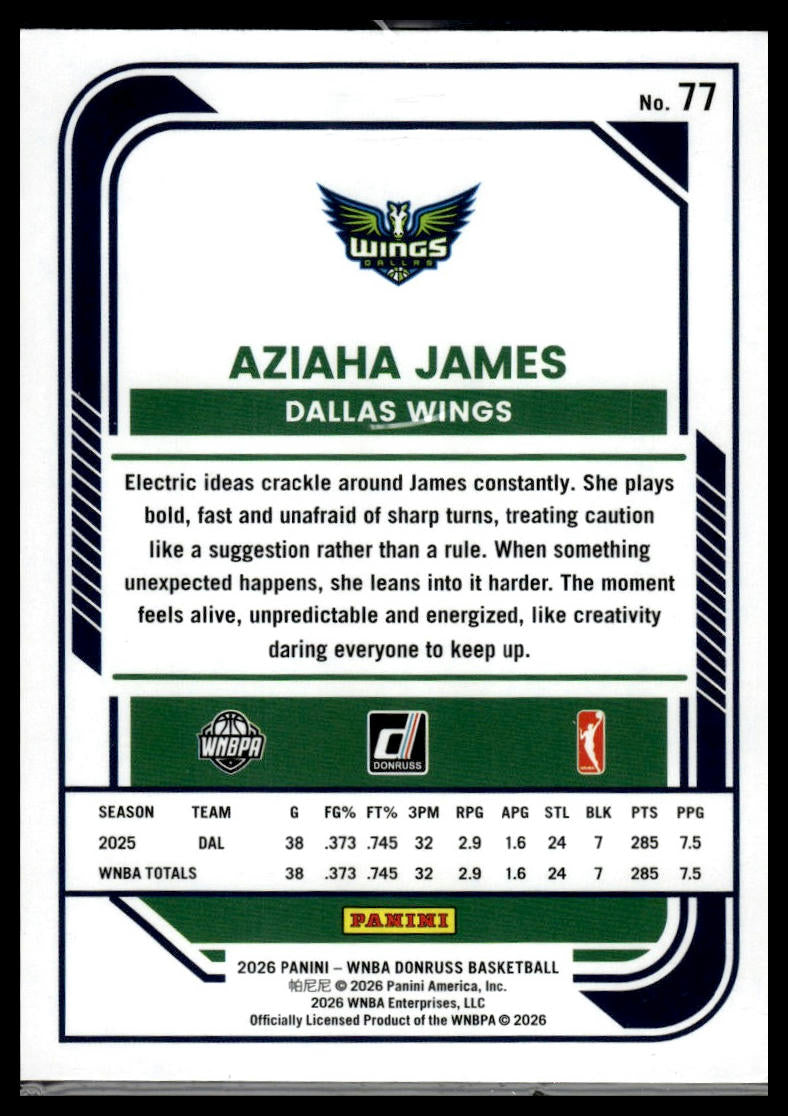 2026 Panini WNBA Donruss Aziaha James Orange Laser #/299