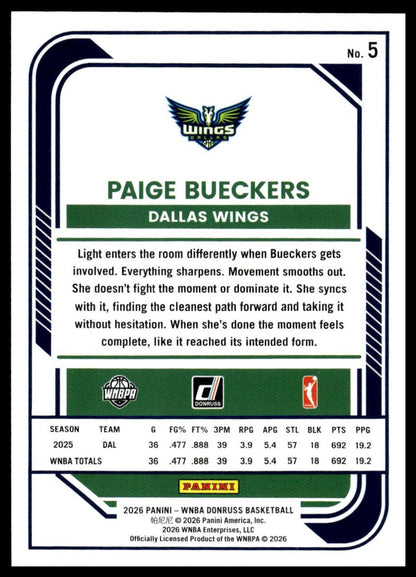 2026 Panini WNBA Donruss Paige Bueckers Green Laser #/399