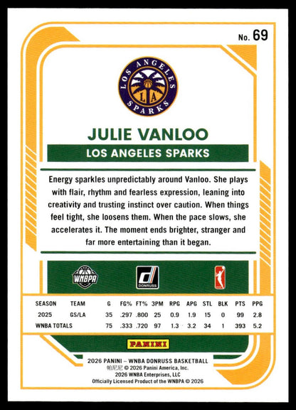 2026 Panini WNBA Donruss Julie Vanloo Orange Laser #/299