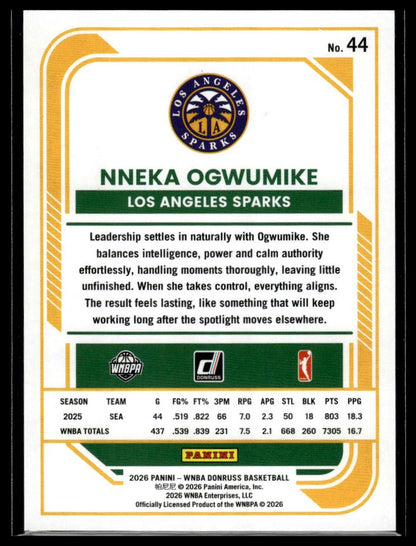 2026 Panini WNBA Donruss Nneka Ogwumike Teal Laser #/199
