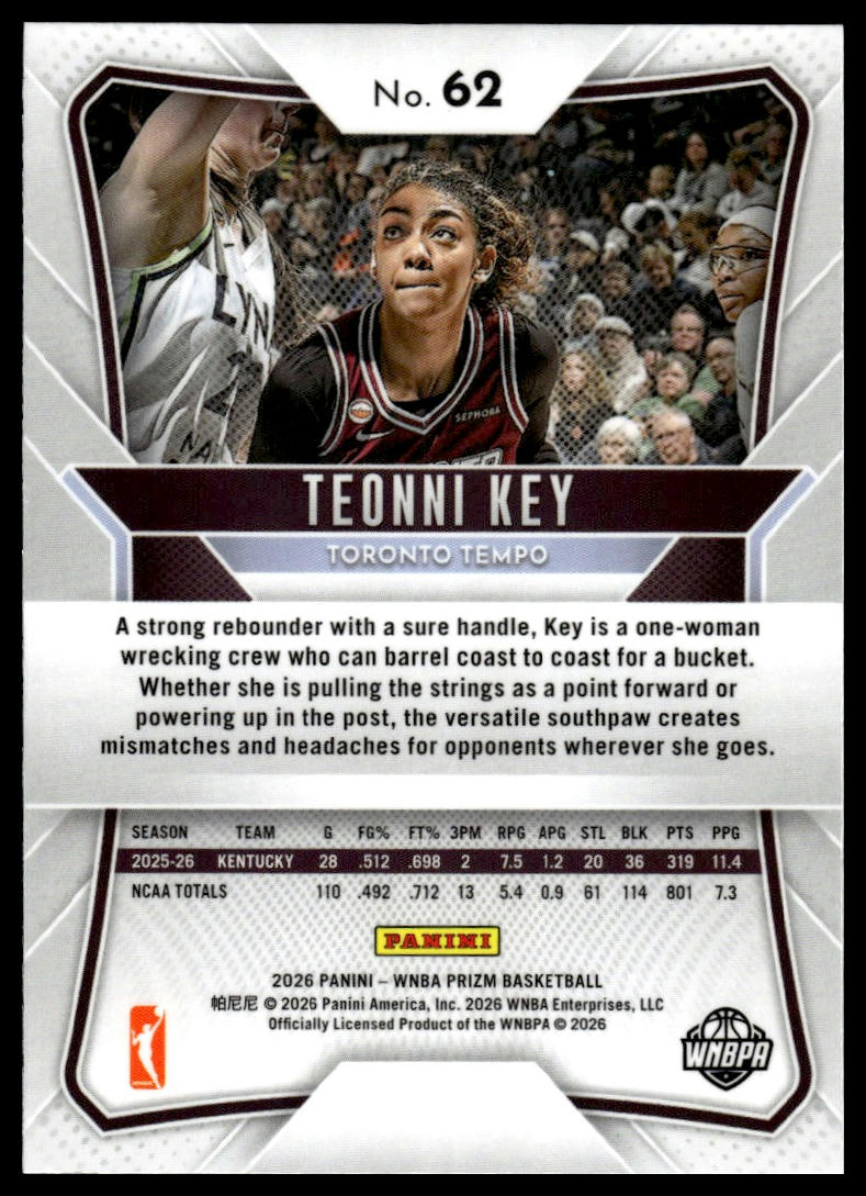 2026 Panini Prizm WNBA Teonni Key Prizm RC