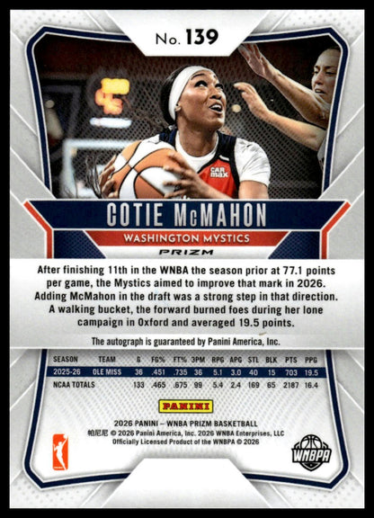2026 Panini Prizm WNBA Cotie McMahon Prizms Auto RC
