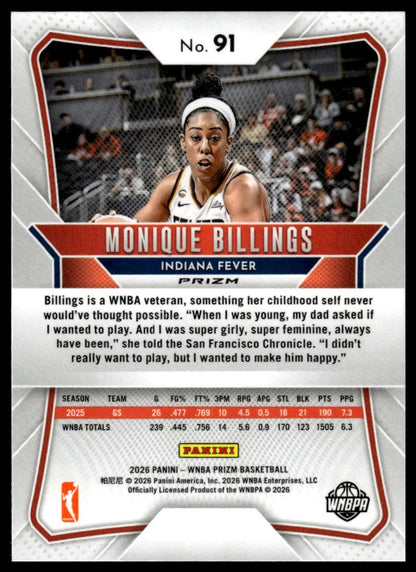 2026 Panini Prizm WNBA Monique Billings Prizms Hyper