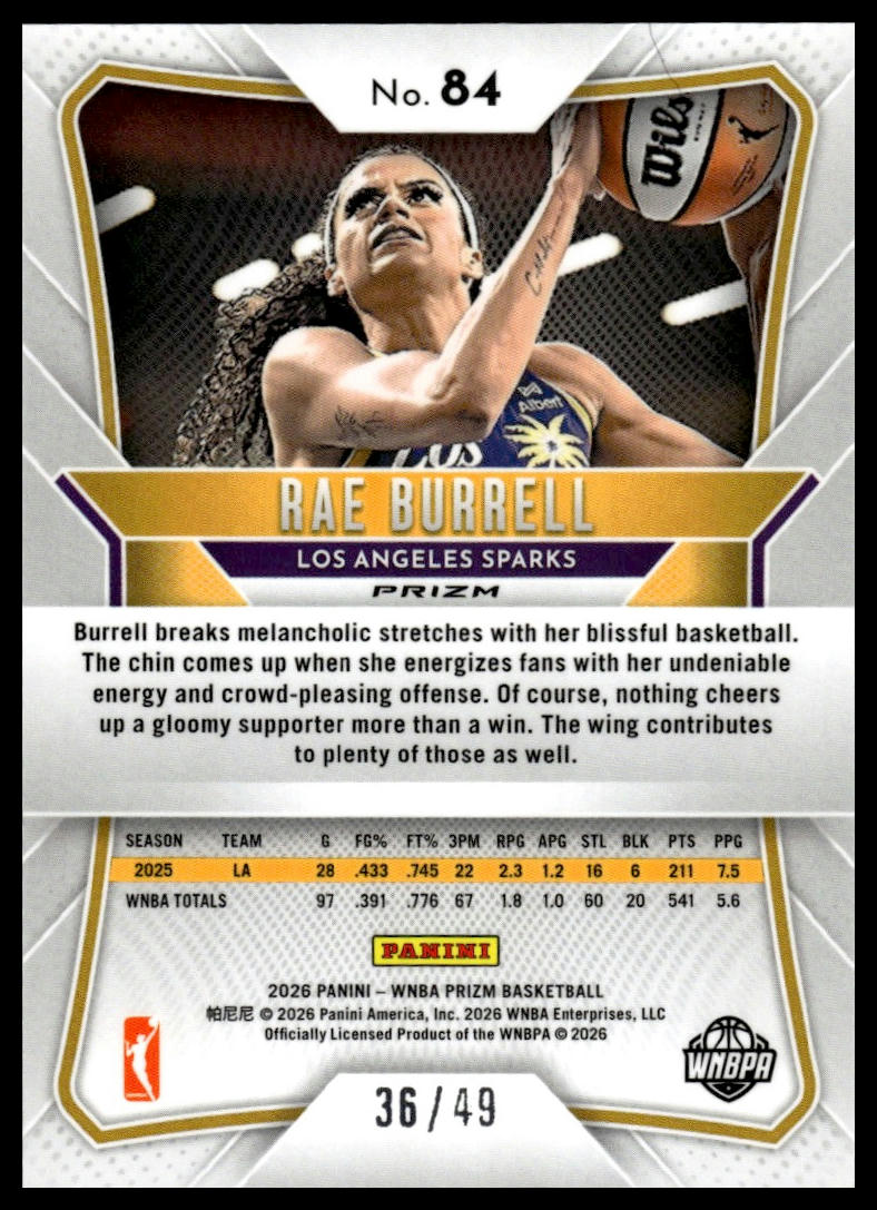 2026 Panini Prizm WNBA Rae Burrell Teal Prizms #/49
